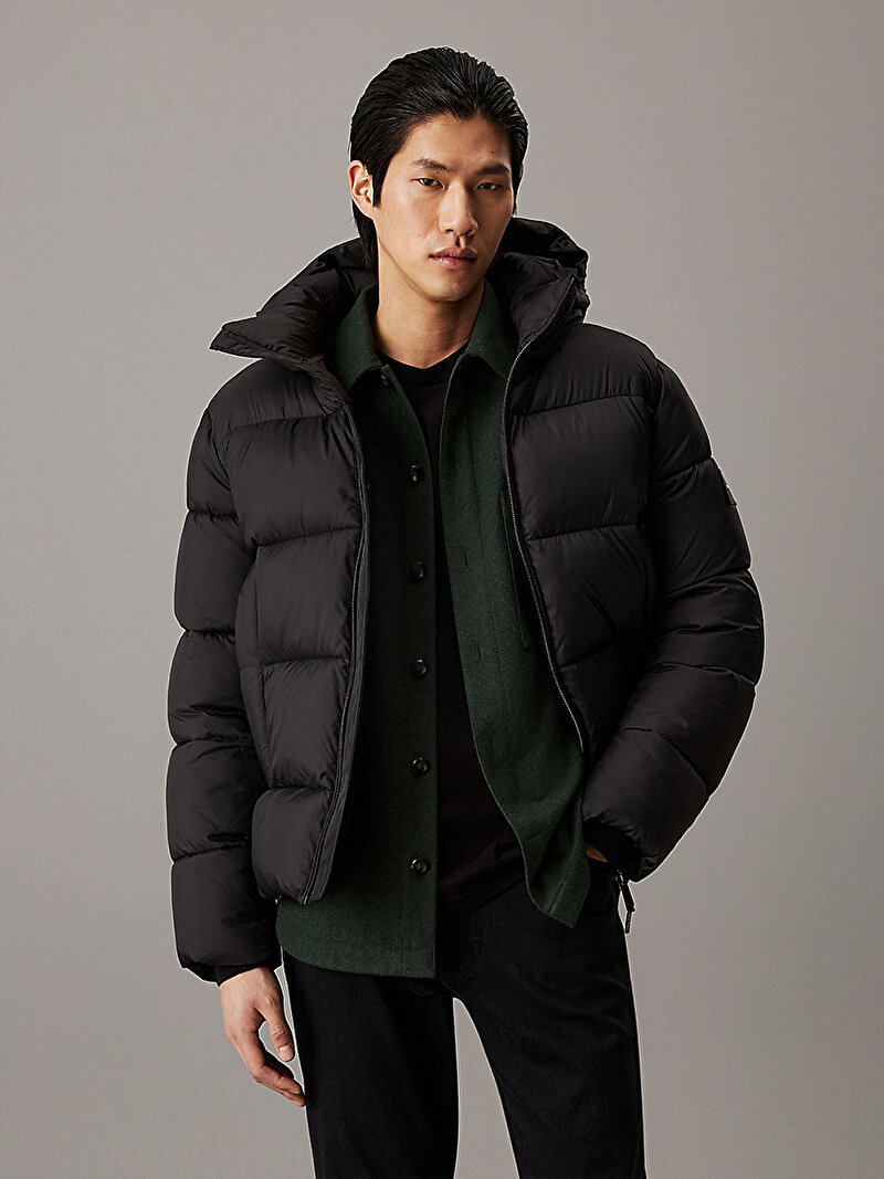 Calvin Klein Siyah Renkli Erkek Hooded Quilt Puffer Ceket