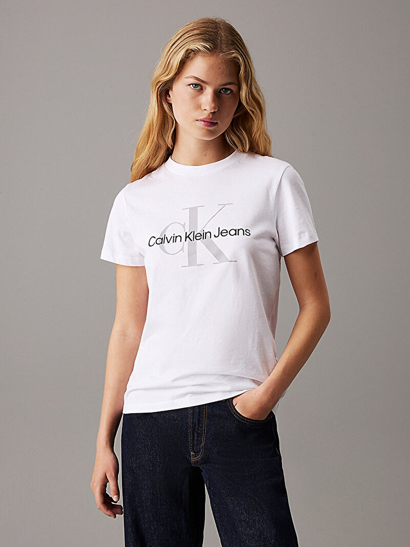 Calvin Klein Beyaz Renkli Kadın Monologo T-Shirt