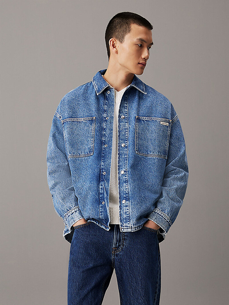 Calvin Klein Mavi Renkli Erkek Oversized Denim Gömlek