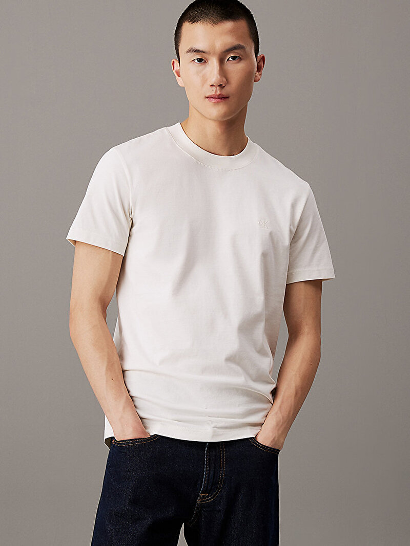 Calvin Klein Ekru Renkli Erkek Heavy Regular T-Shirt