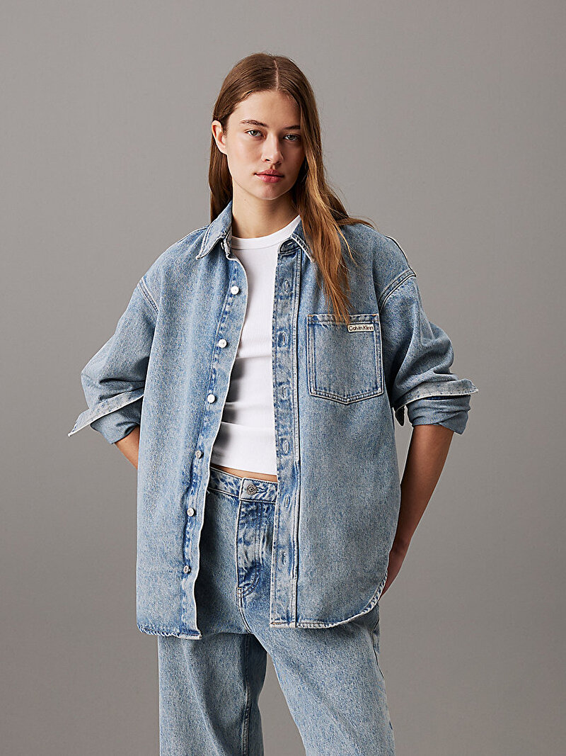 Calvin Klein Mavi Renkli Kadın Dad Denim Overshirt Gömlek