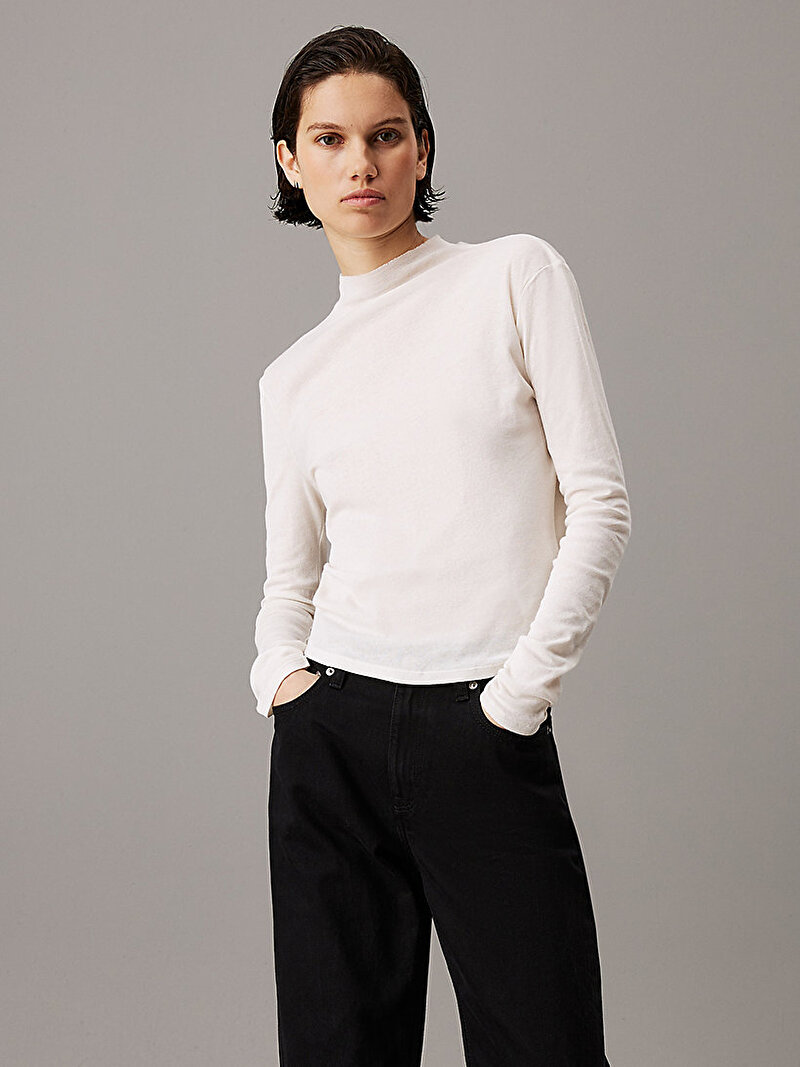 Calvin Klein Ekru Renkli Kadın Semi Sheer Knit Top