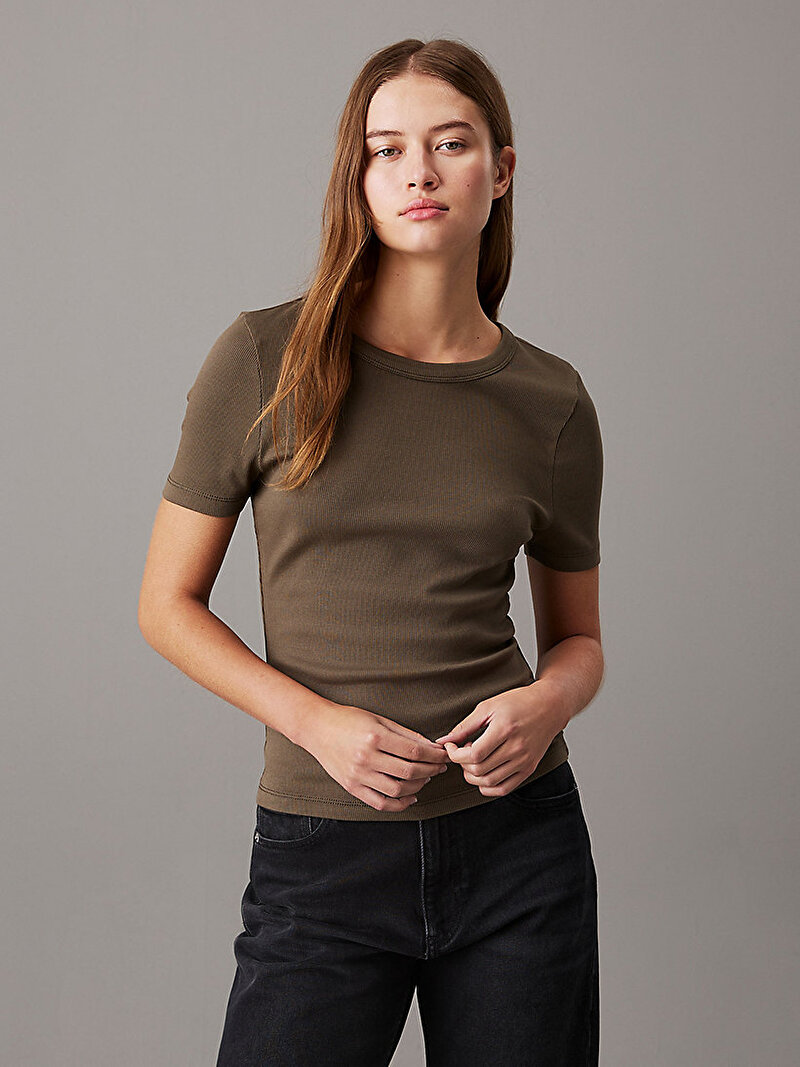 Kadın Washed Label Rib T-Shirt