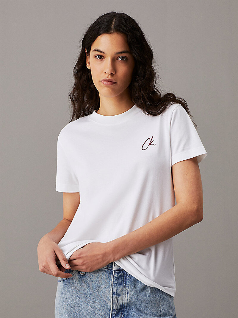 Calvin Klein Beyaz Renkli Kadın Ck Regular T-Shirt