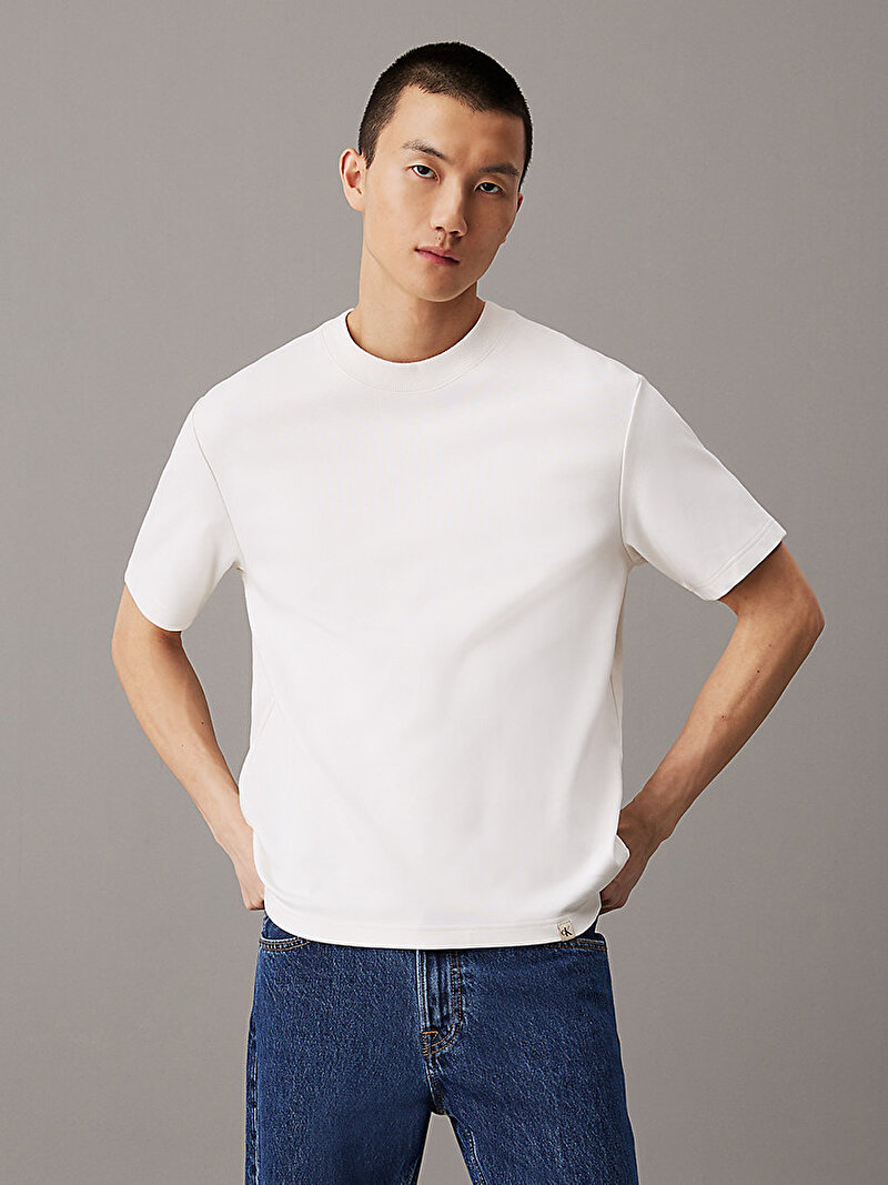 Calvin Klein Ekru Renkli Erkek Interlock T-Shirt