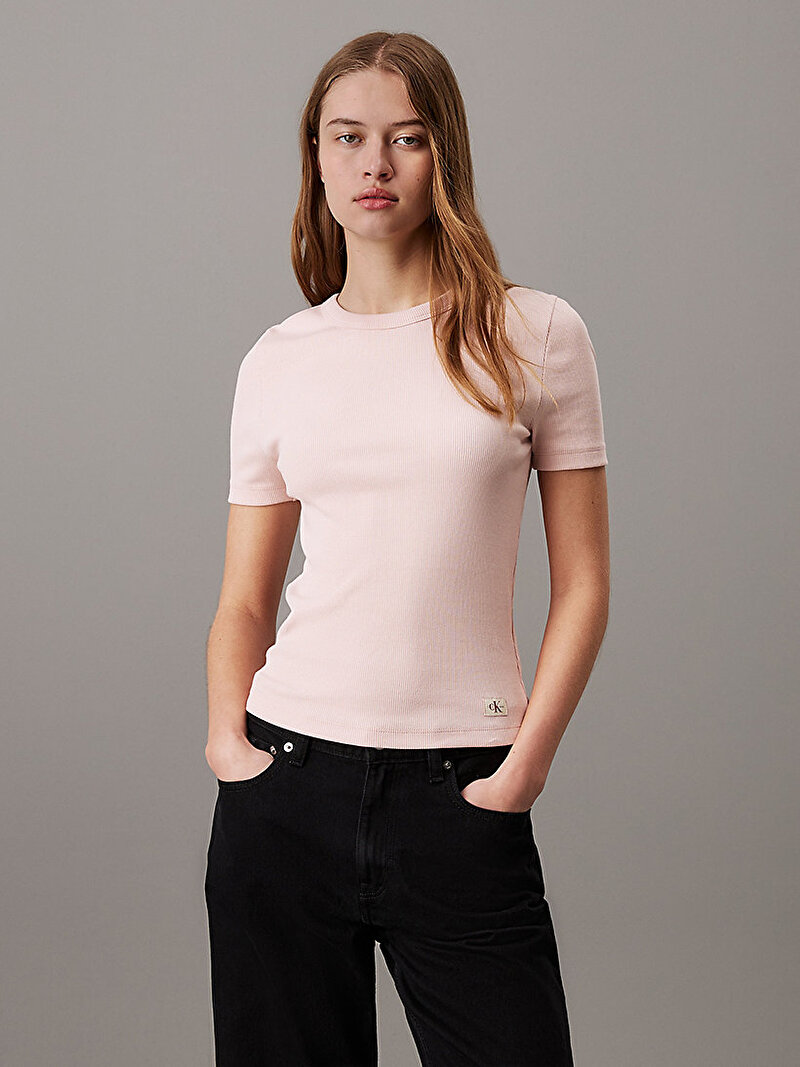 Calvin Klein Pembe Renkli Kadın Woven Label T-Shirt