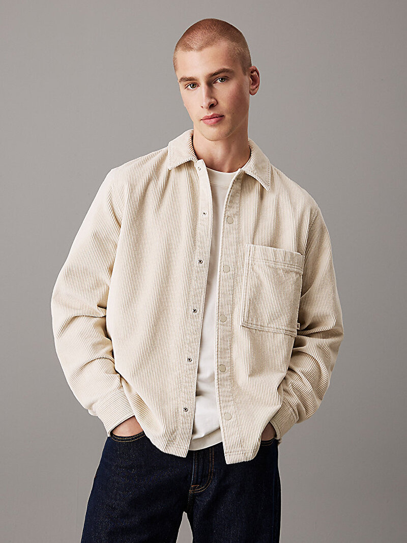 Calvin Klein Bej Renkli Erkek Corduroy OverShirt Gömlek