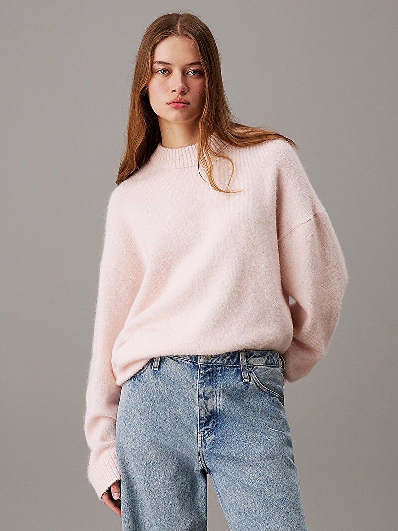 Calvin Klein Pembe Renkli Kadın Textured Loose Kazak