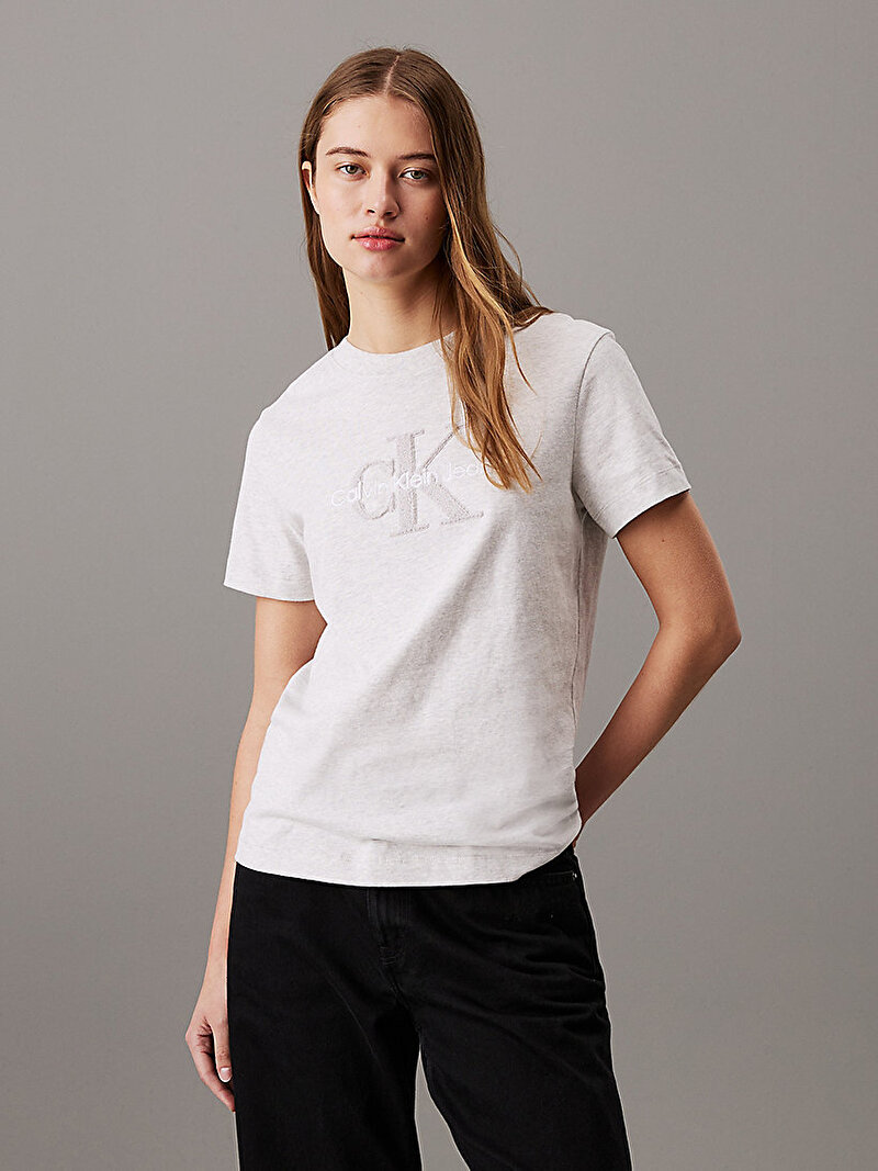 Calvin Klein Gri Renkli Kadın Chenille Monologo T-shirt