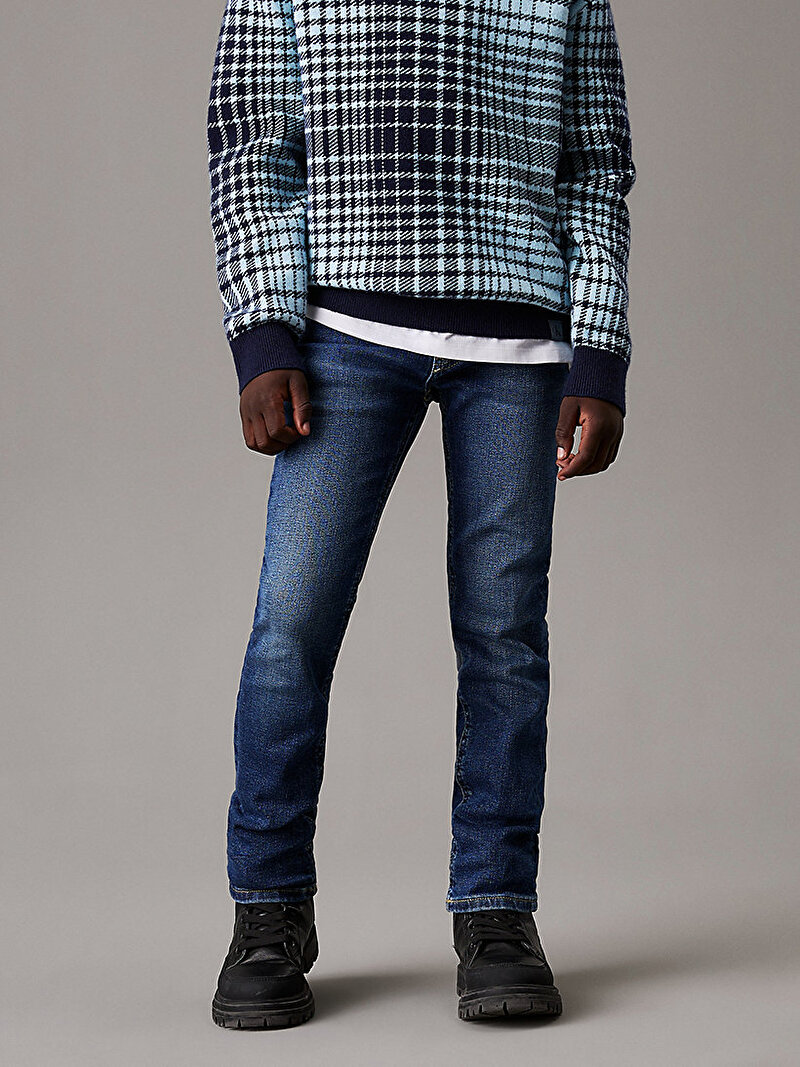 Calvin Klein Lacivert Renkli Erkek Çocuk Dark Blue Visual Slim Jean Pantolon