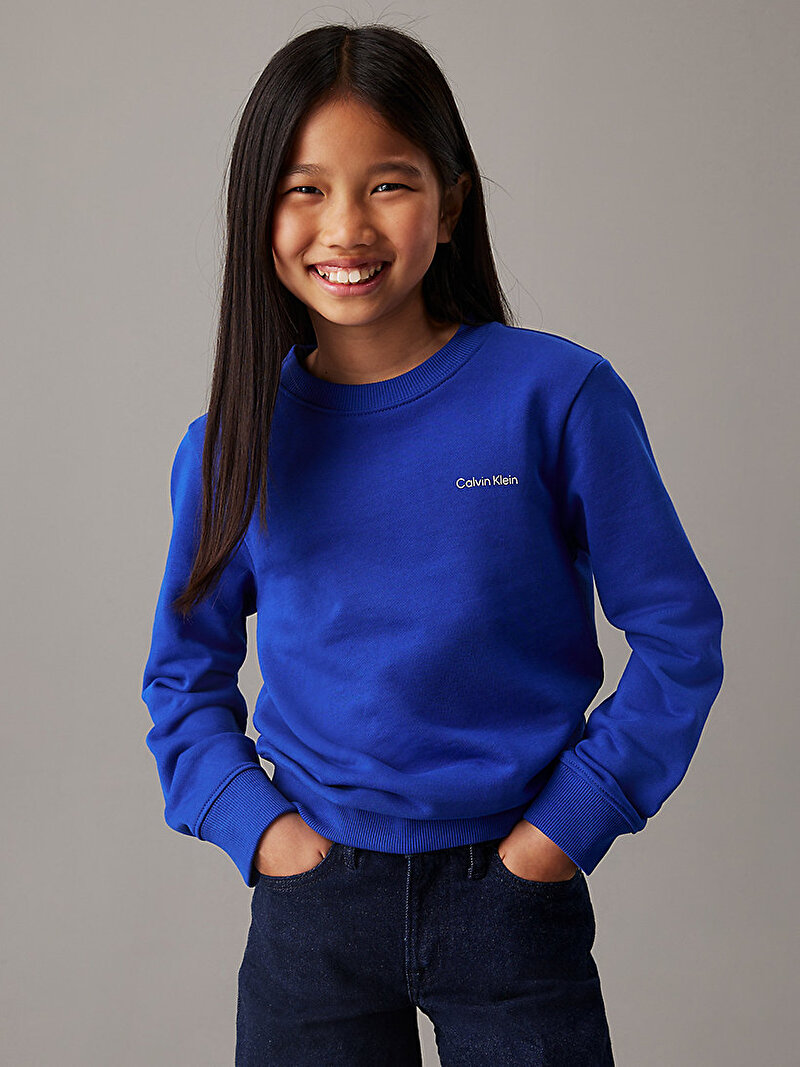 Calvin Klein Lacivert Renkli Unisex Çocuk Chest İnst Logo Reg Sweatshirt