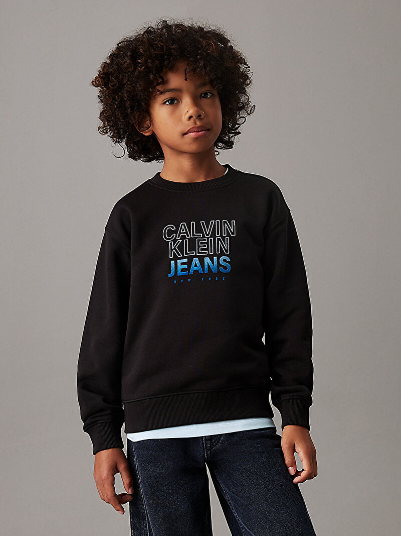 Calvin Klein Siyah Renkli Erkek Çocuk Gradient Flock Logo Sweatshirt