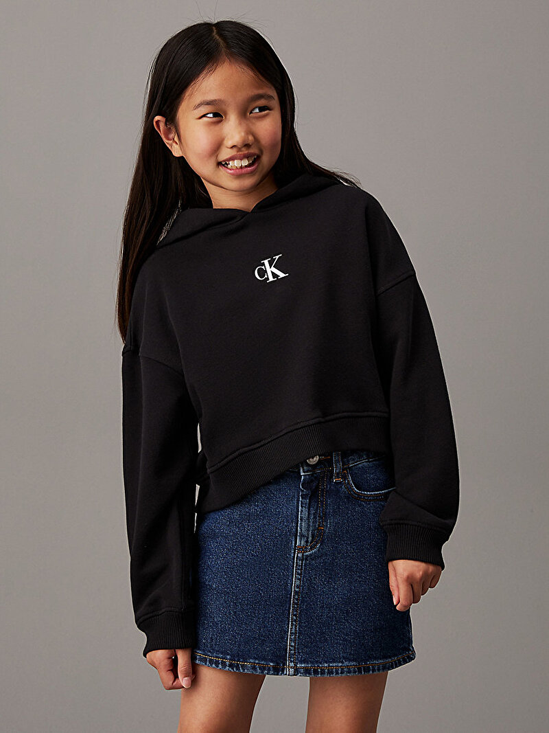 Calvin Klein Siyah Renkli Kız Çocuk CK Logo Boxy Fit Hoodie