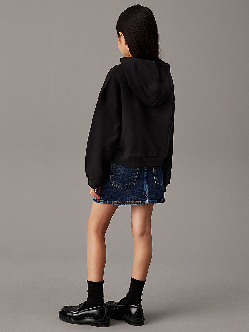 Calvin Klein Siyah Renkli Kız Çocuk CK Logo Boxy Fit Hoodie