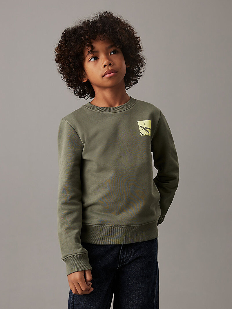 Calvin Klein Yeşil Renkli Erkek Çocuk Shifted CK Relaxed Sweatshirt