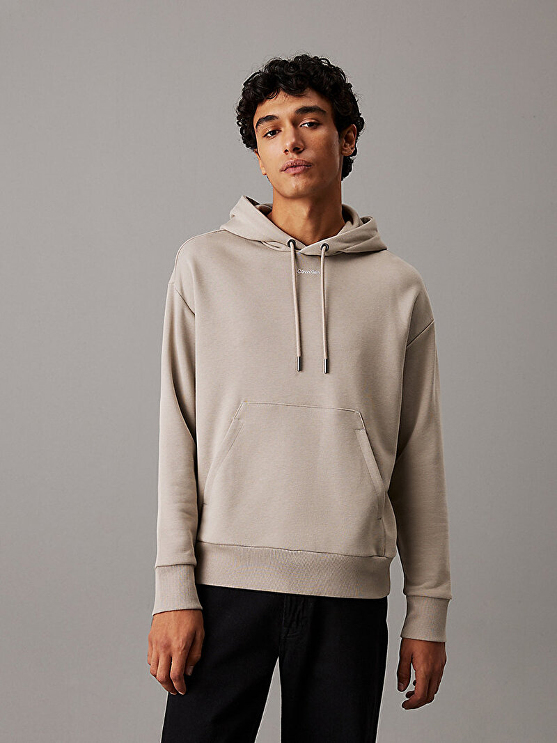 Calvin Klein Bej Renkli Erkek Nano Logo Hoodie