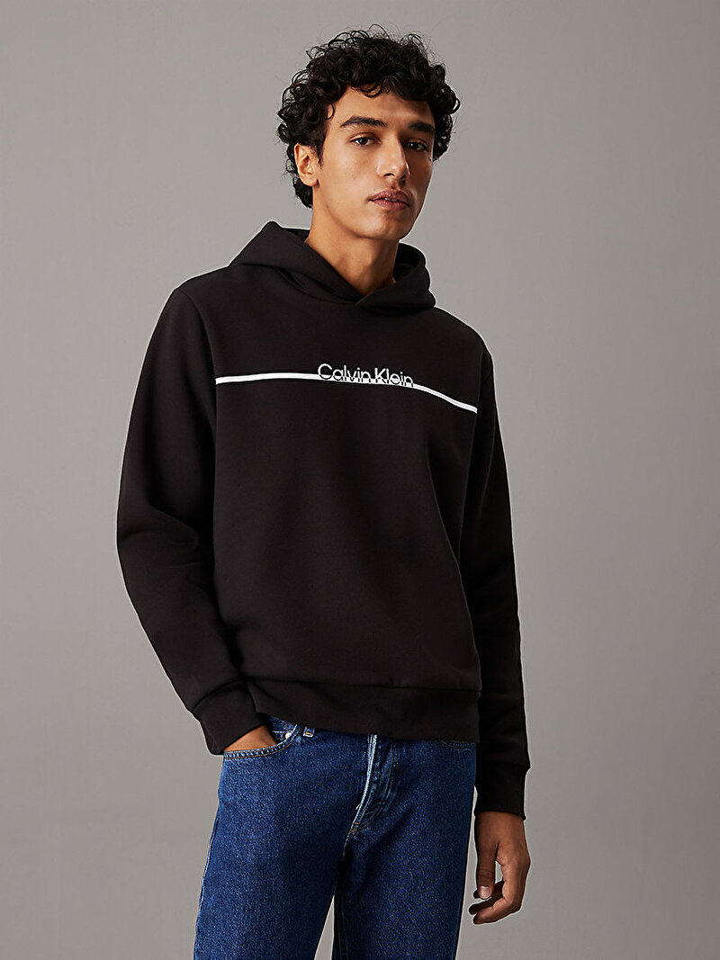 Calvin Klein Siyah Renkli Erkek Split Line Logo Hoodie