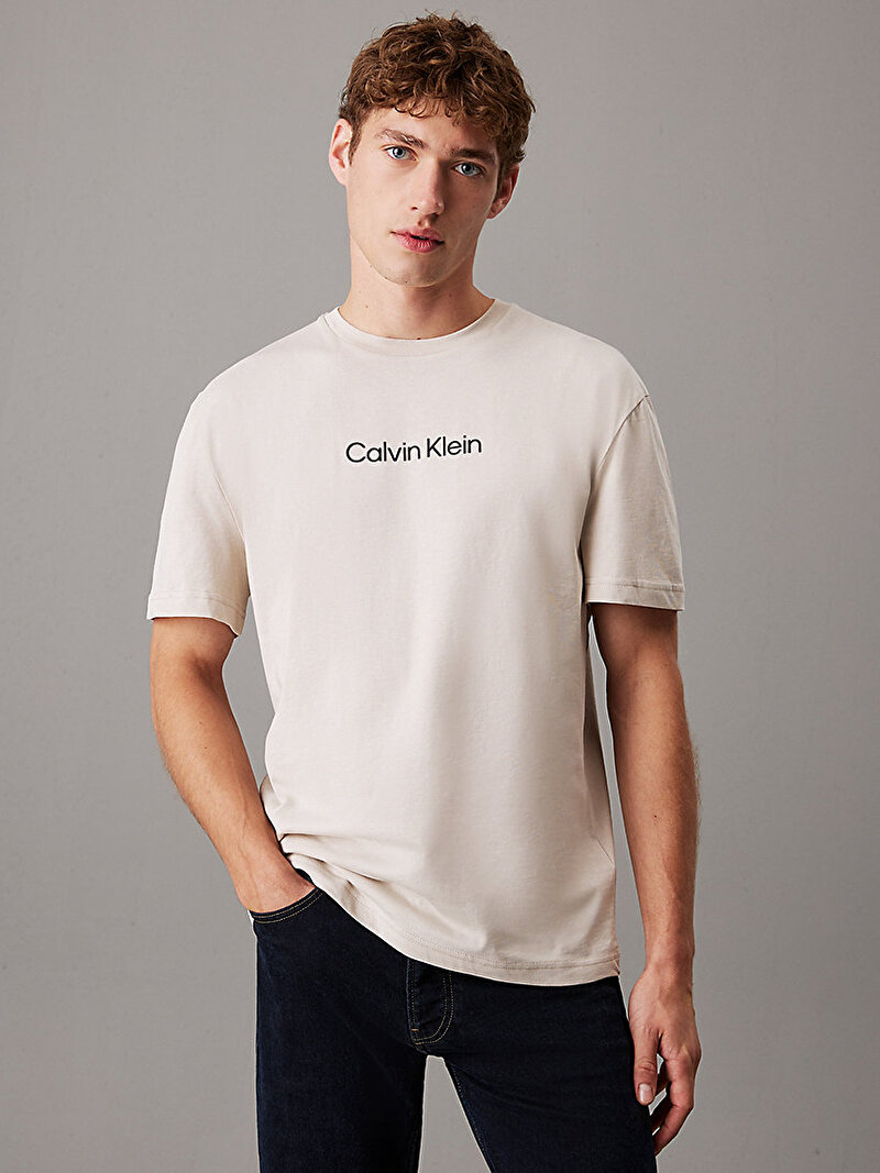 Calvin Klein Bej Renkli Erkek Hero Logo Comfort T-shirt