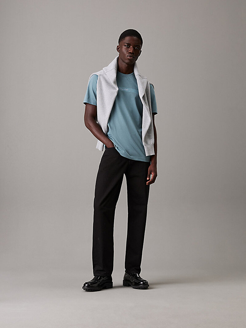 Calvin Klein Mavi Renkli Erkek Structured Embroider T-shirt