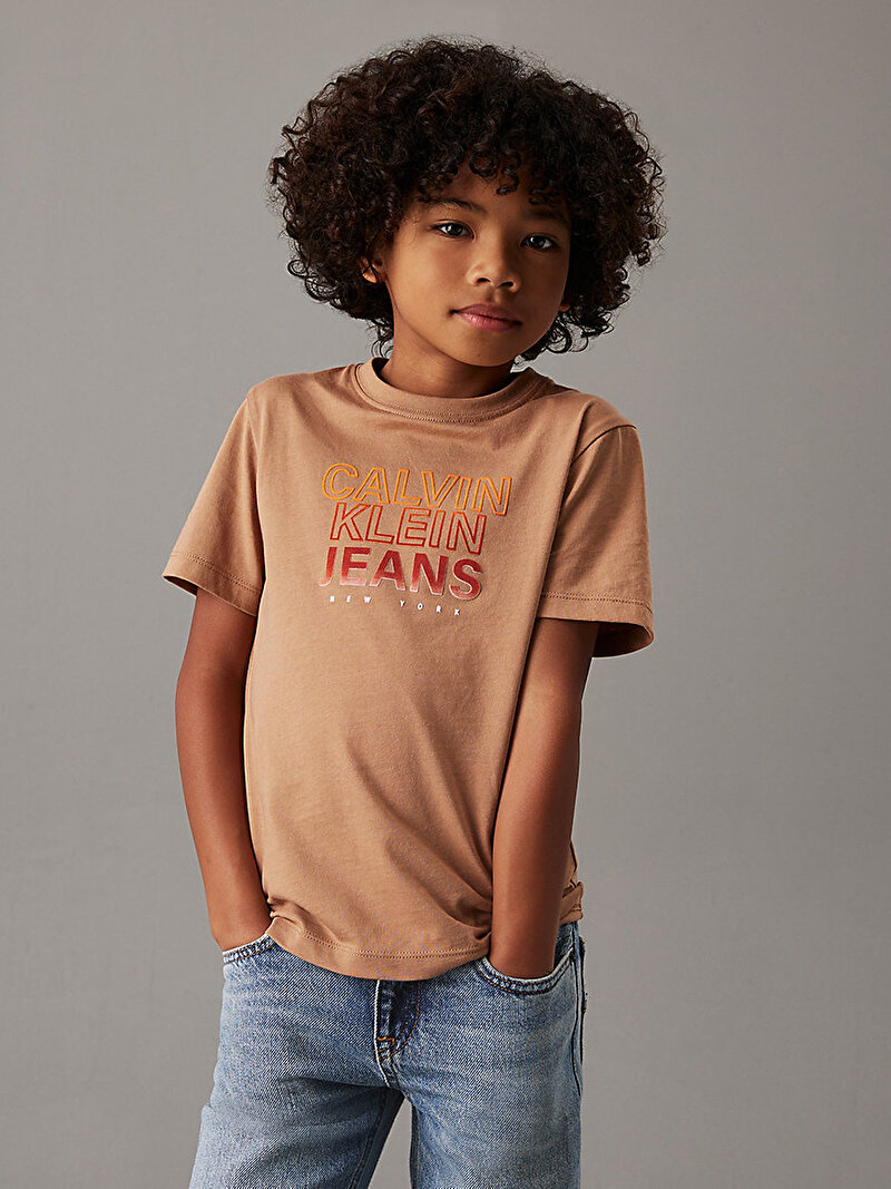 Calvin Klein Bej Renkli Erkek Çocuk Gradient Flock Logo T-shirt