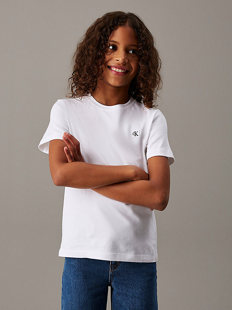 Calvin Klein Beyaz Renkli Unisex Çocuk Mono Mini Badge T-shirt