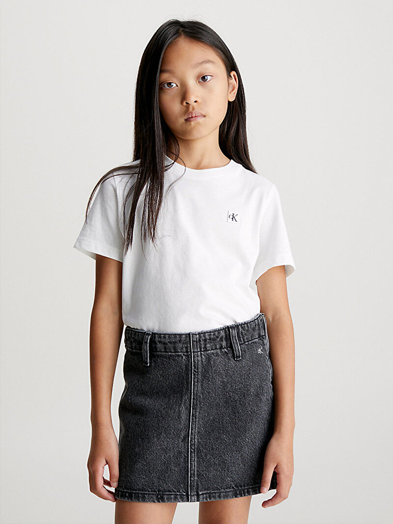 Calvin Klein Beyaz Renkli Unisex Çocuk Mono Mini Badge T-shirt