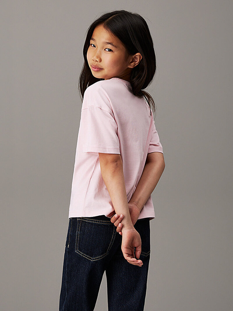 Calvin Klein Pembe Renkli Kız Çocuk Monogram Flock Boxy T-shirt