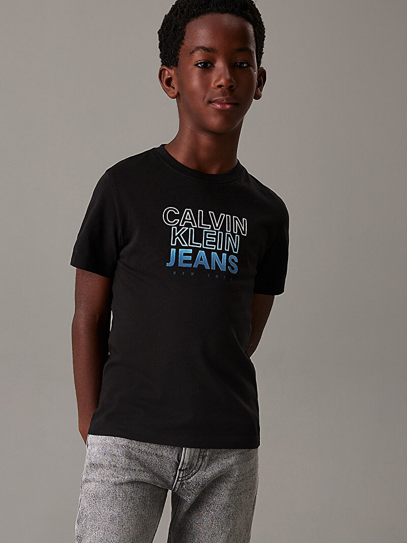 Calvin Klein Siyah Renkli Erkek Çocuk Gradient Flock Logo T-shirt