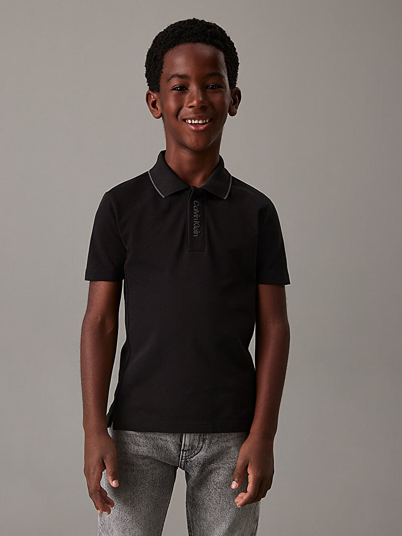 Calvin Klein Siyah Renkli Erkek Çocuk Embro Ck Logo Pique Polo T-shirt