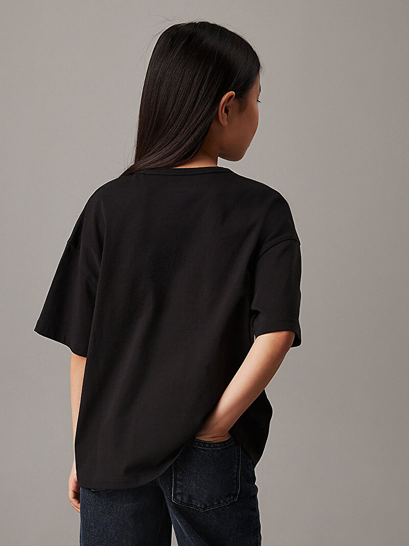 Calvin Klein Siyah Renkli Kız Çocuk Monogram Flock Boxy T-shirt