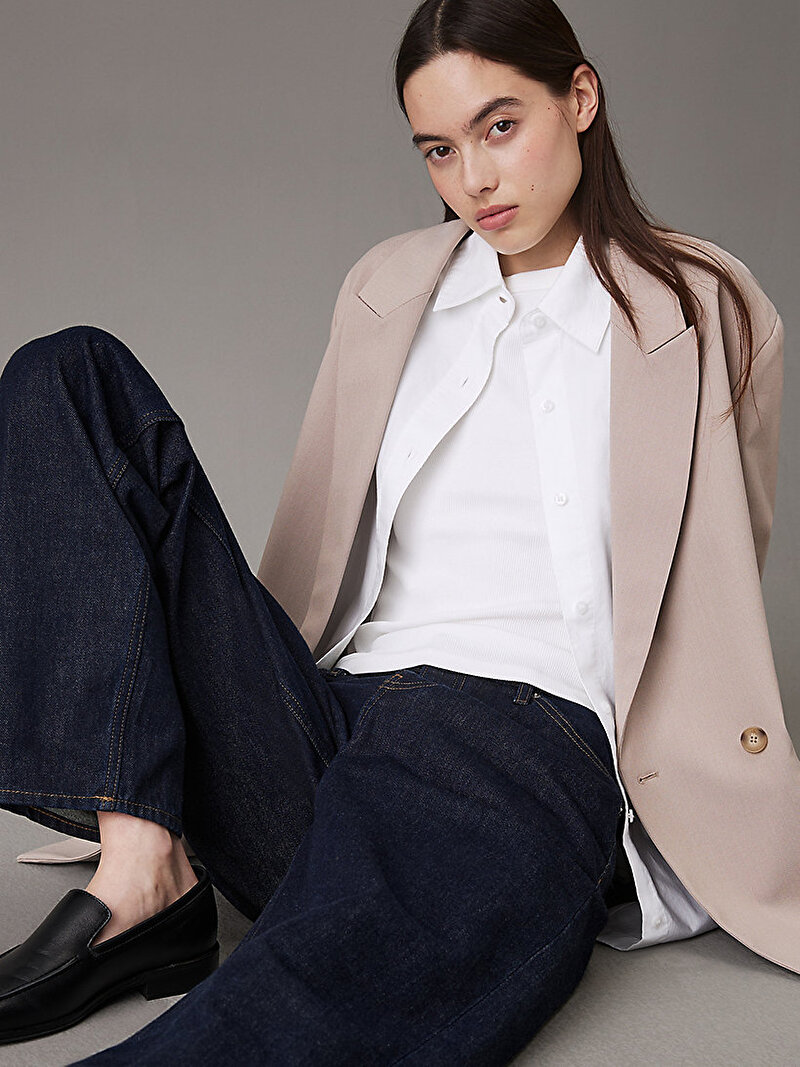 Calvin Klein Bej Renkli Kadın Double Breasted Relax Ceket