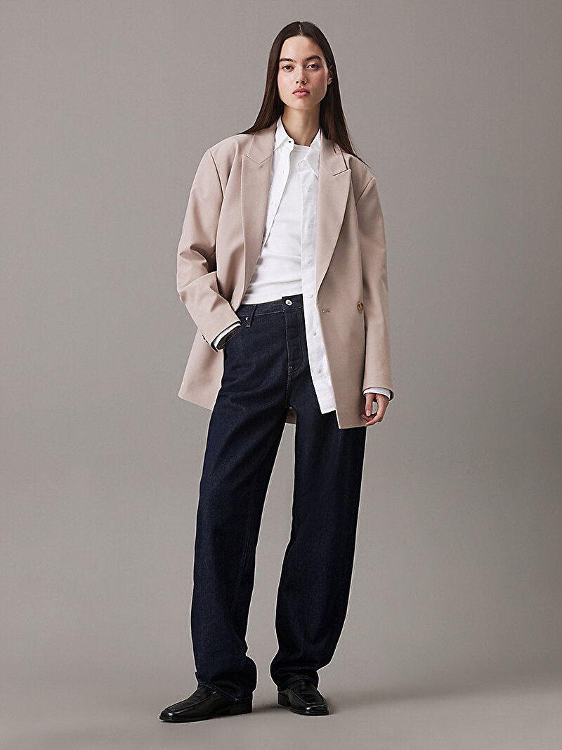 Calvin Klein Bej Renkli Kadın Double Breasted Relax Ceket