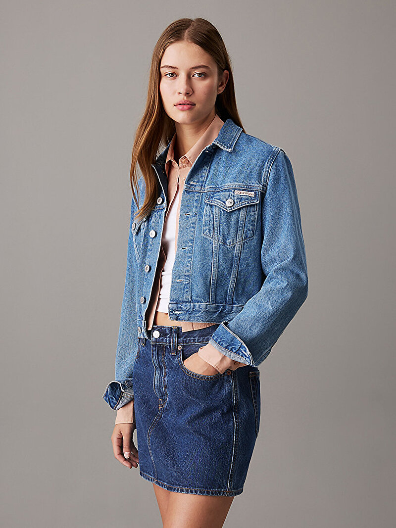 Calvin Klein Mavi Renkli Kadın Croppe 90's Denim Ceket