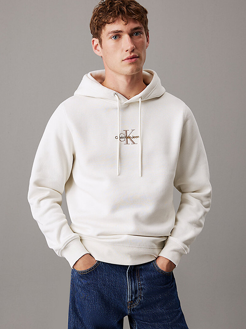 Calvin Klein Beyaz Renkli Erkek Monologo Hoodie