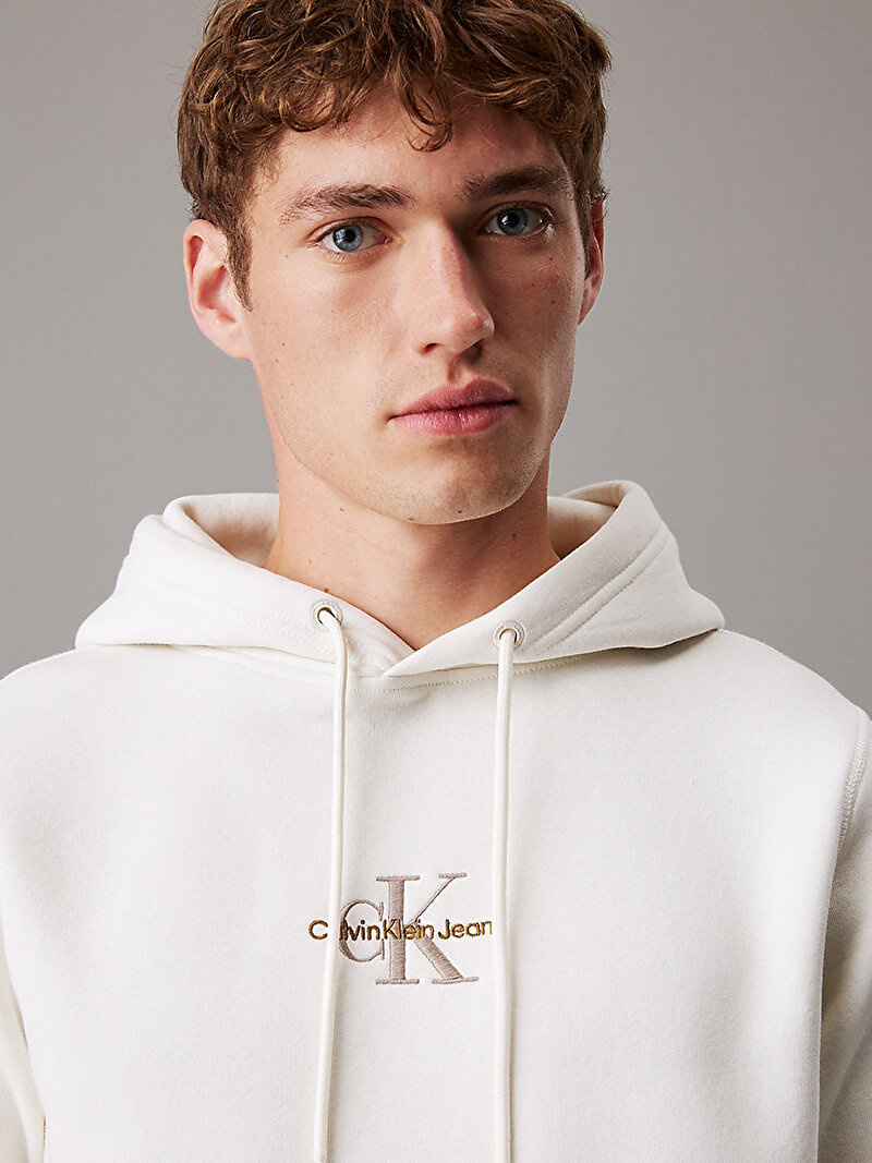 Calvin Klein Beyaz Renkli Erkek Monologo Hoodie