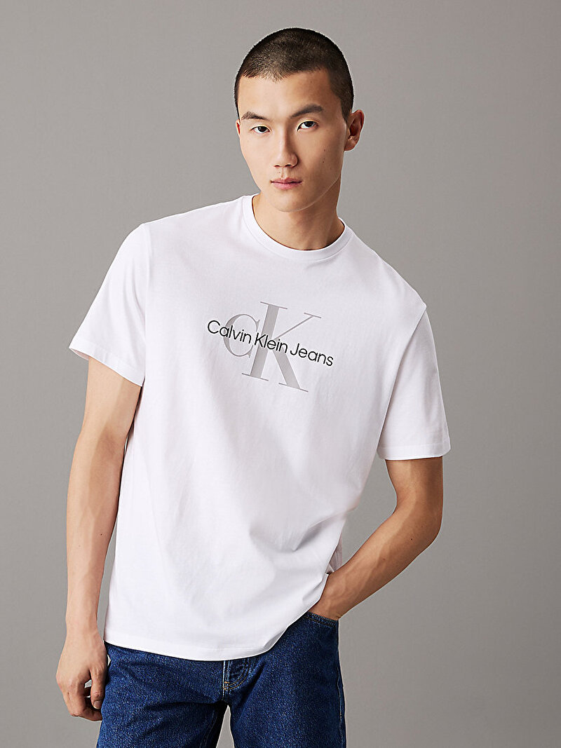 Calvin Klein Beyaz Renkli Erkek Hero Monogram T-shirt