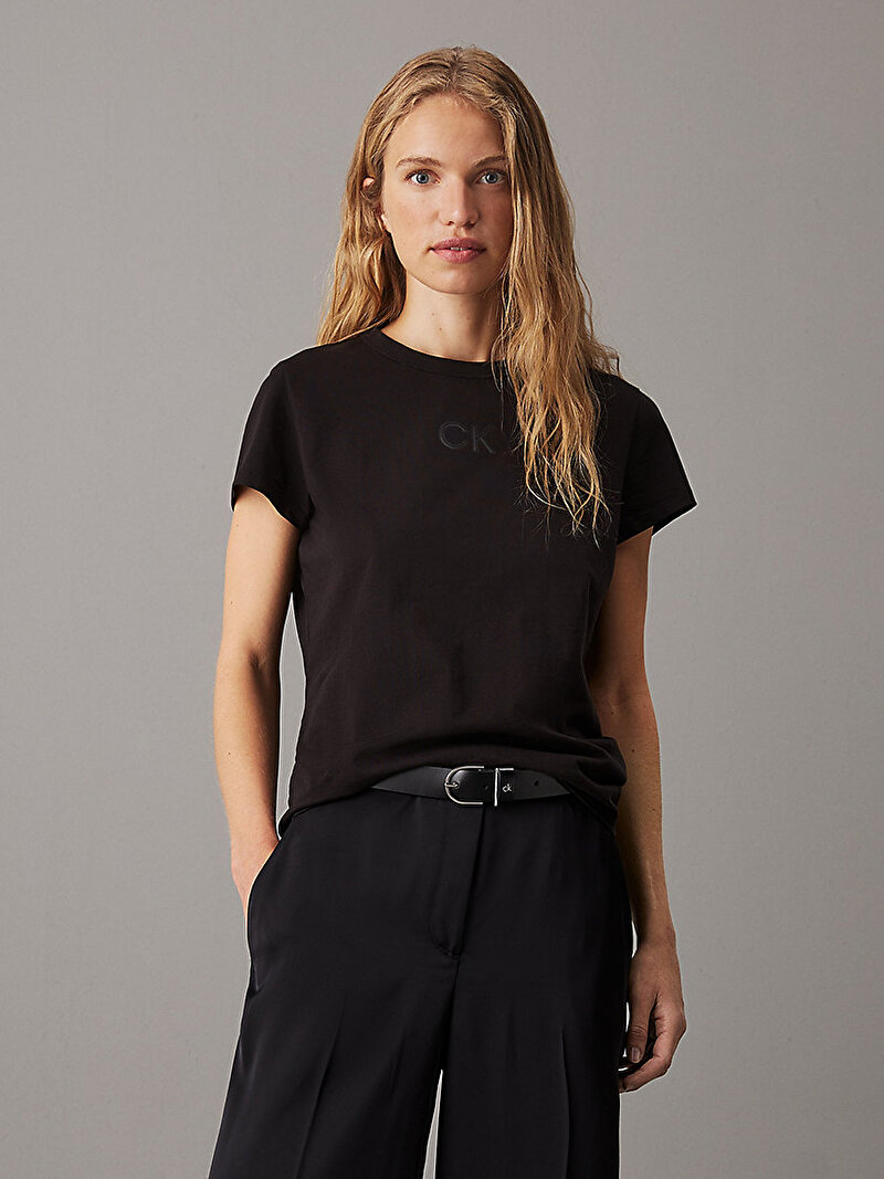 Calvin Klein Siyah Renkli Kadın Satin CK Slim T-shirt