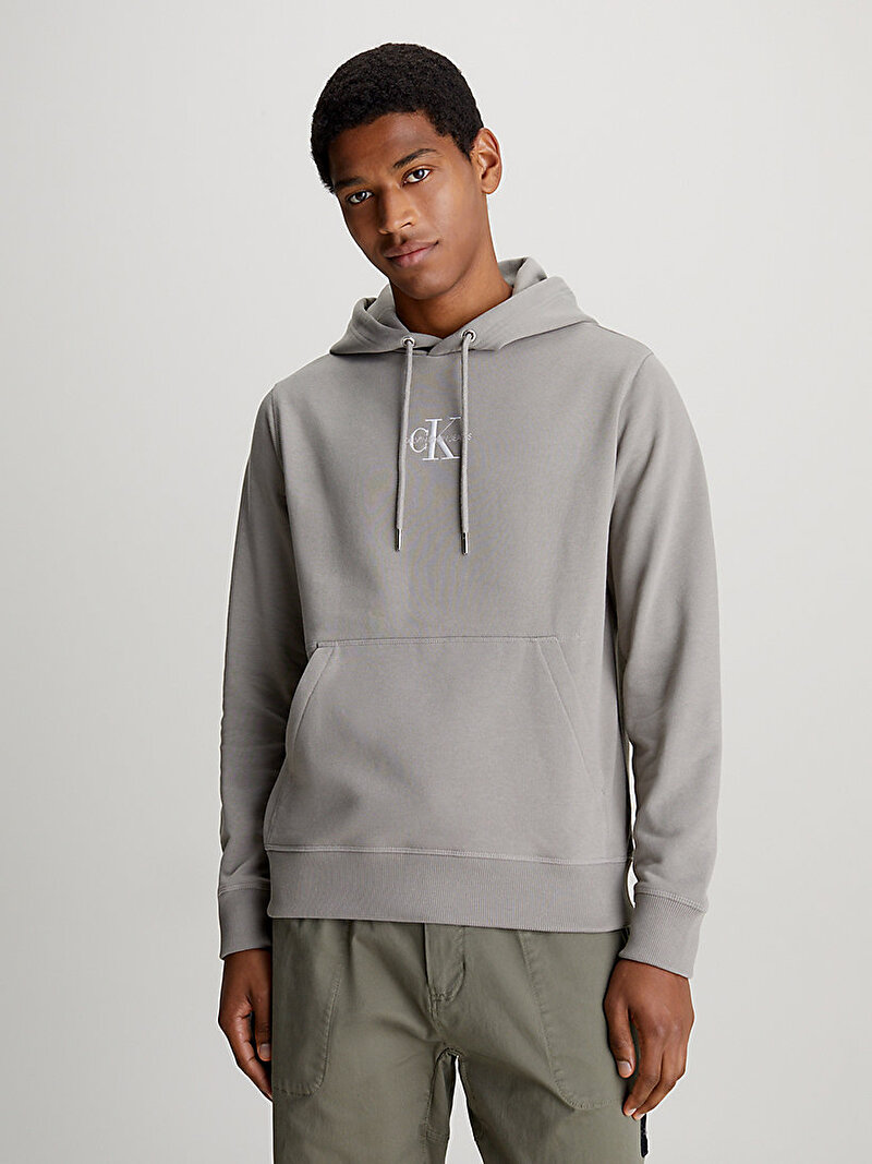 Calvin Klein Gri Renkli Erkek Iconic Essential Hoodie