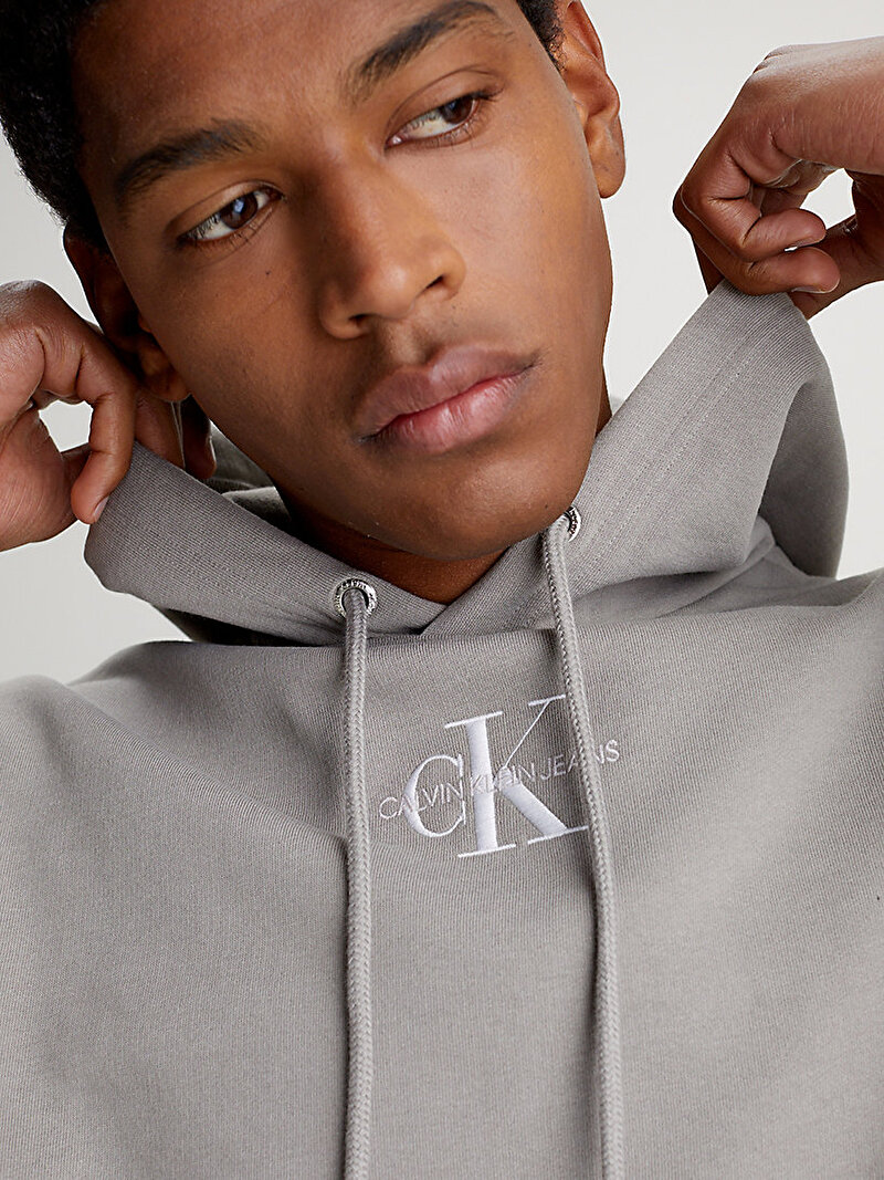 Calvin Klein Gri Renkli Erkek Iconic Essential Hoodie
