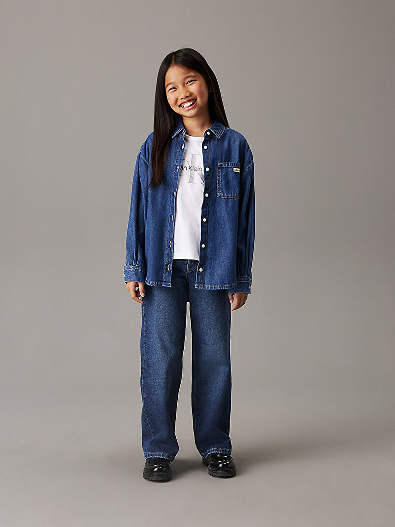 Calvin Klein Mavi Renkli Kız Çocuk Wide Leg Jean Pantolon