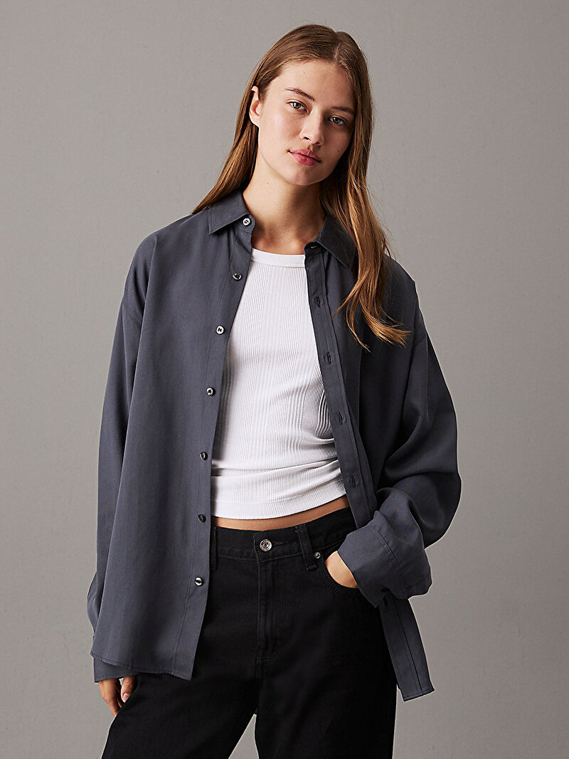 Calvin Klein Siyah Renkli Kadın Long Dad Gömlek
