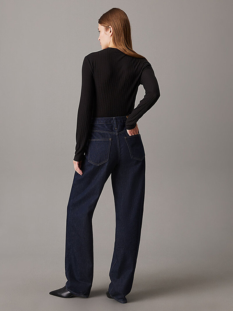 Calvin Klein Siyah Renkli Kadın Semi Sheer Rib Uzun Kollu T-shirt