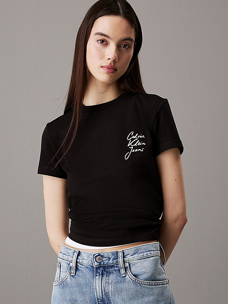 Calvin Klein Siyah Renkli Kadın Script institutional T-shirt