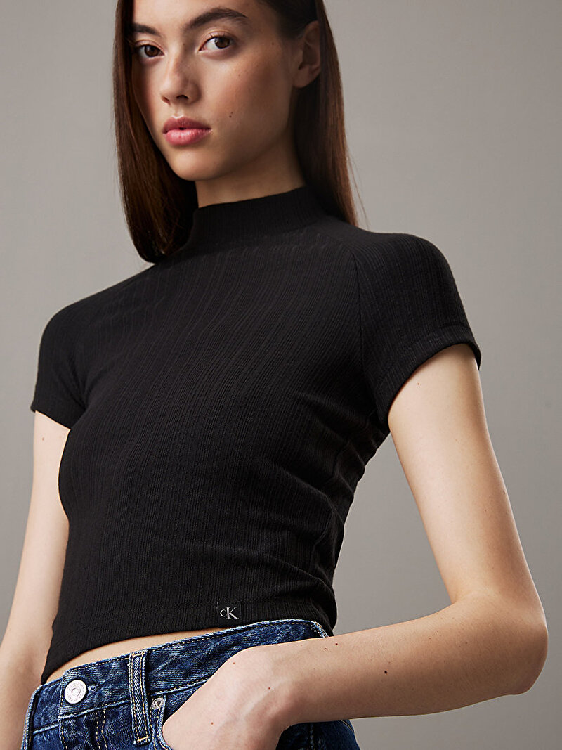 Calvin Klein Siyah Renkli Kadın Warm Texture Rib T-shirt