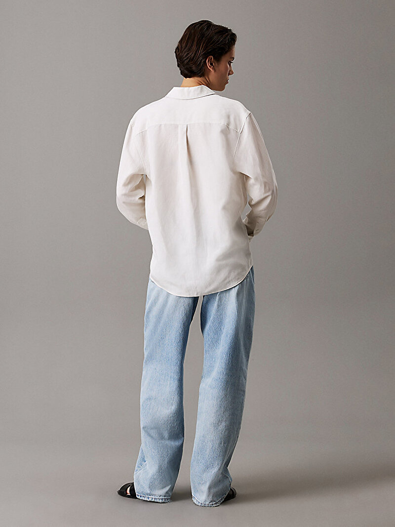Calvin Klein Beyaz Renkli Kadın Linen Blend Regular Gömlek