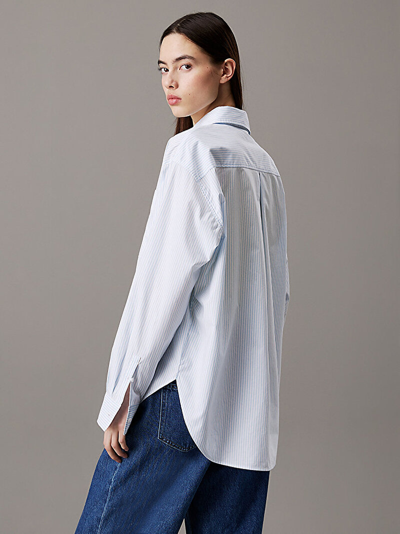 Calvin Klein Mavi Renkli Kadın Woven Label Relaxed Gömlek