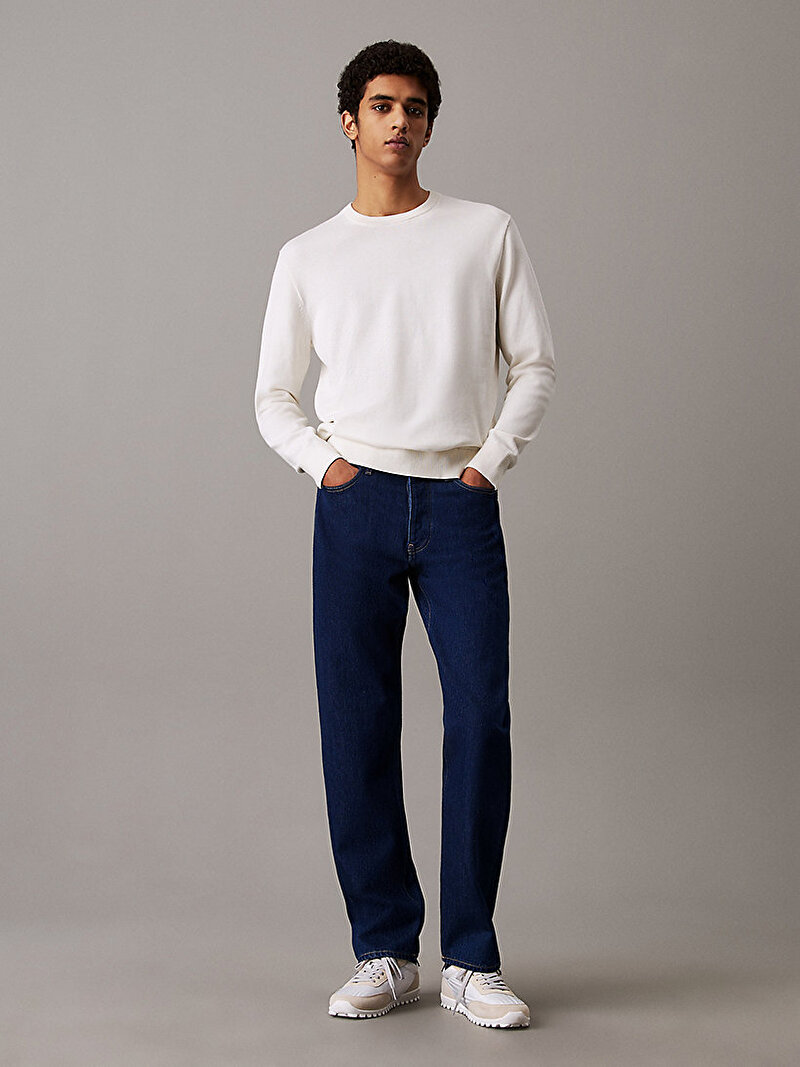 Calvin Klein Beyaz Renkli Erkek Smooth Cotton Kazak