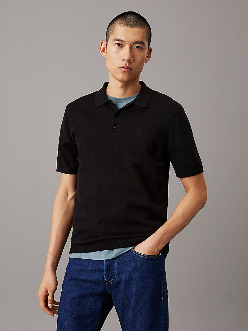 Calvin Klein Siyah Renkli Erkek Knitted Supima Cotton Polo T-shirt