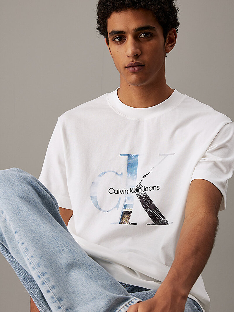 Calvin Klein Beyaz Renkli Erkek Photo Monogram T-shirt