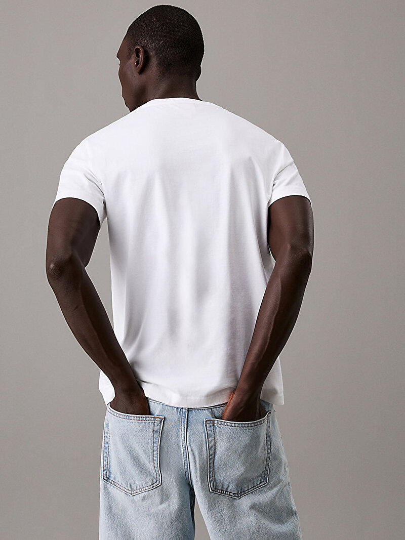 Calvin Klein Beyaz Renkli Erkek Raised Editorial Logo T-shirt